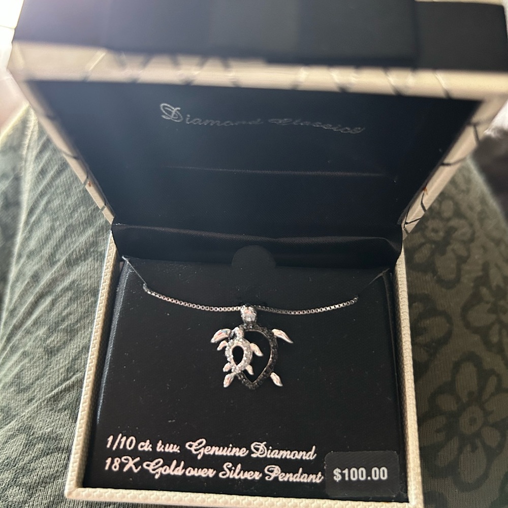 Black and white Diamond turtle necklace and pendant